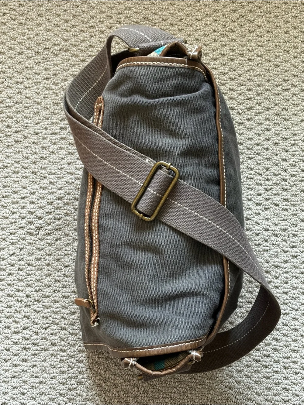 GAP Gray Canvas Messenger Bag with Brown Trim